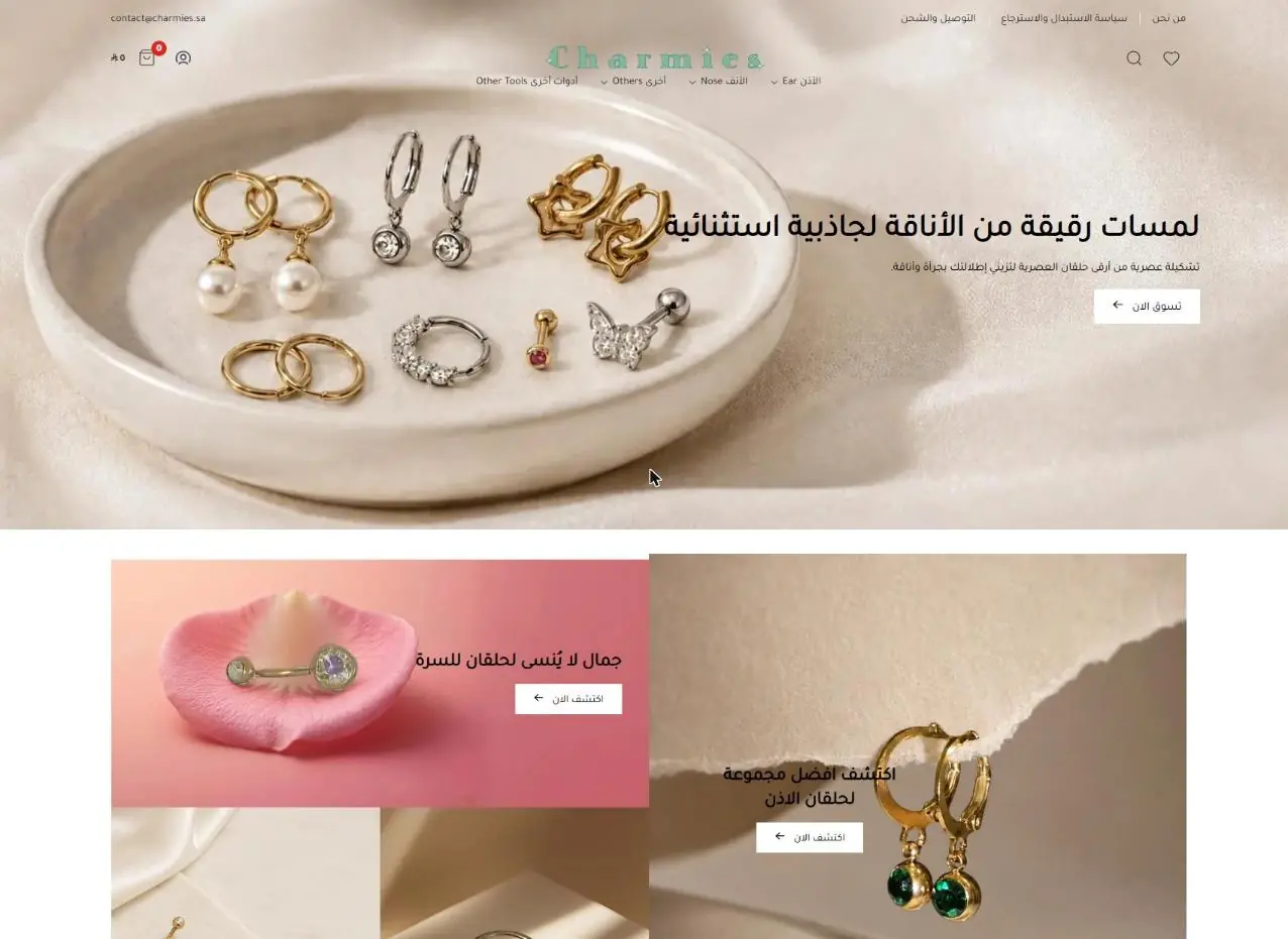 لقطة شاشة من موقع تشارميز — الصفحة الرئيسية