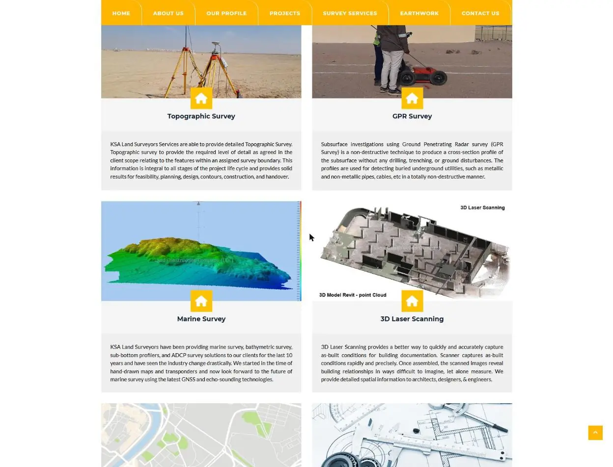 لقطة شاشة من موقع KSA Land Surveyors — الصفحة الرئيسية